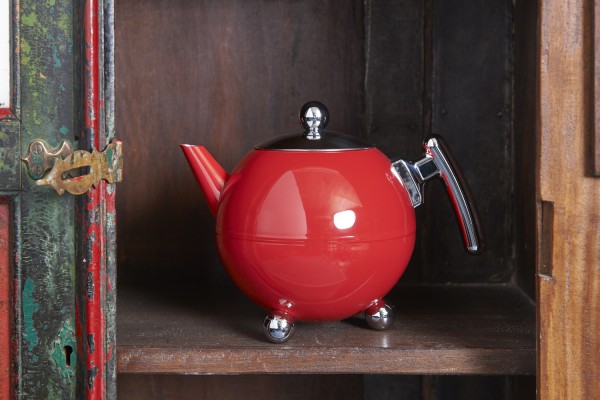 Edelstahl Teekanne Duet® Bella Ronde 1,2L, rot, Beschläge chromfarben